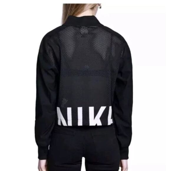 Nike Cropped Mesh Spell Out Full Zip Jacket Size Medium Black BQ6733 EUC #a - Picture 1 of 7